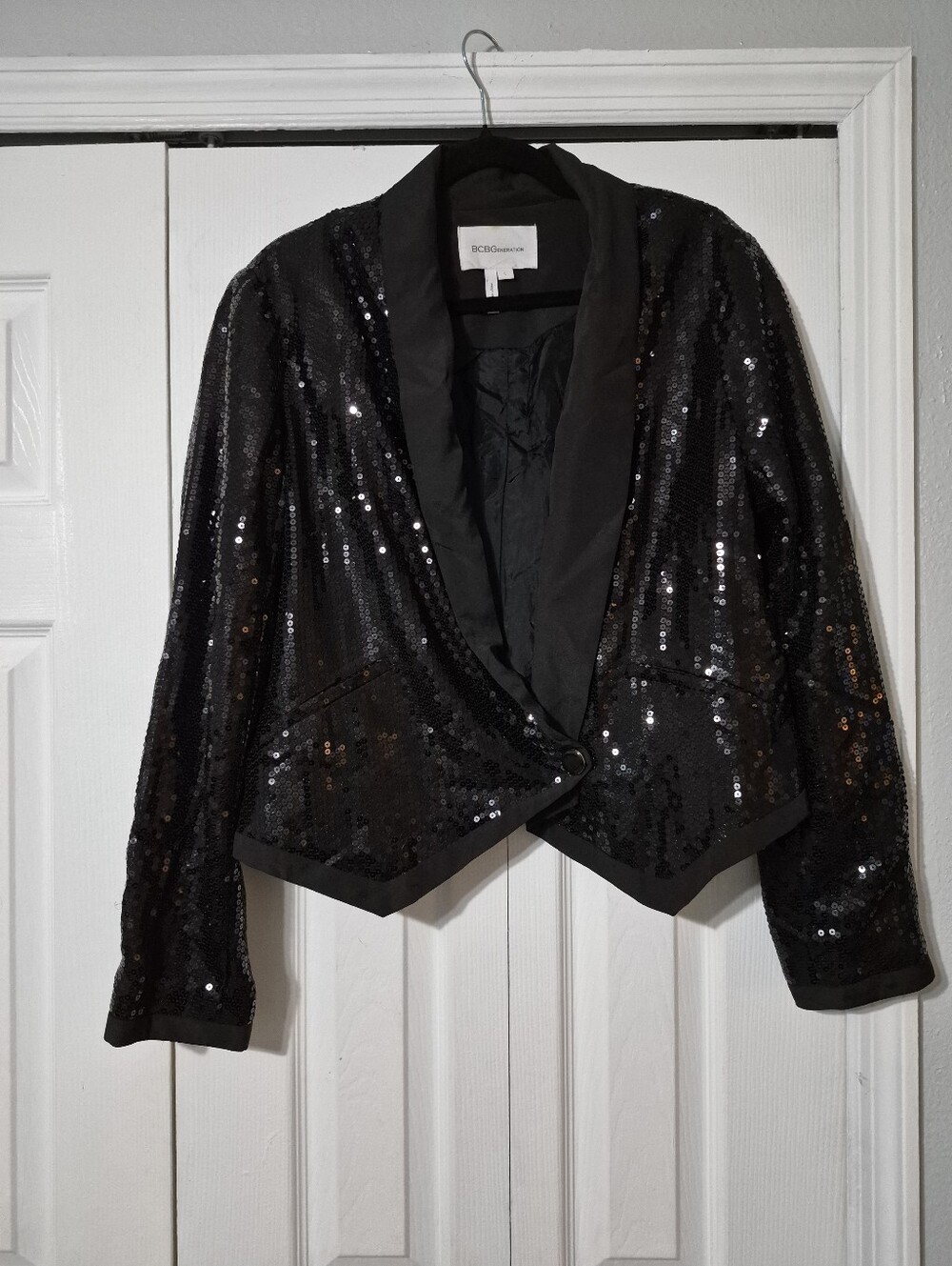 BCBGeneration Black Sequin Cropped Blazer